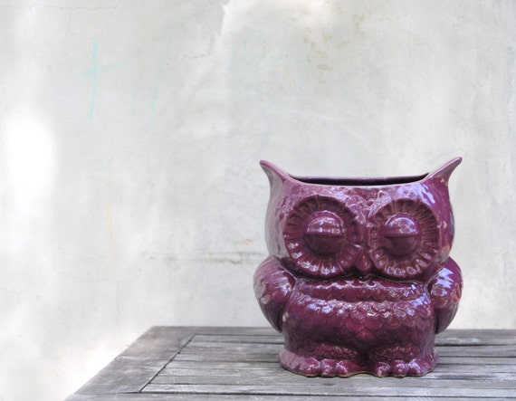 purple owl planter utensil holder