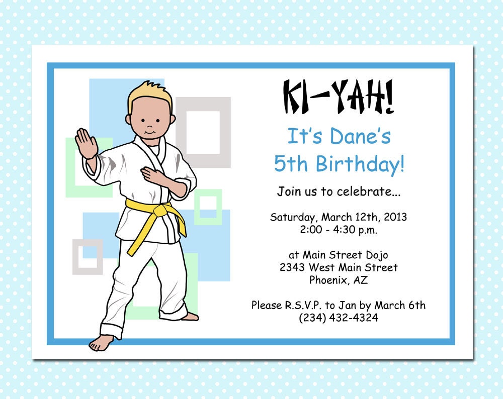 Martial Arts or Karate Kid Boy Birthday Party Invitations