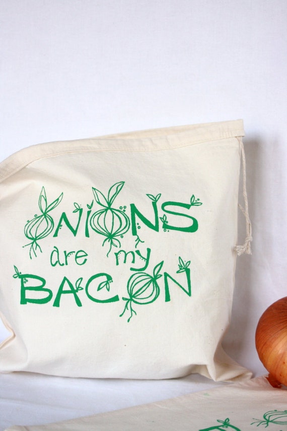 ... Produce Bags, Organic Cotton, Bulk Food Bags, Set of 2, Onion Print