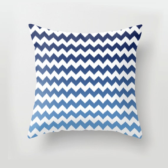 Blue Ikat Ombre Cheveron White Pillow Cover 16X16 Hidden