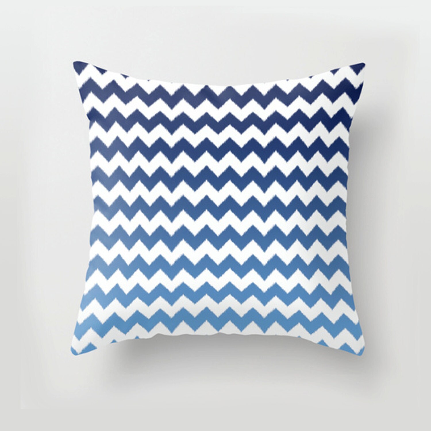 Blue Ikat Ombre Cheveron White Pillow Cover 16X16 Hidden