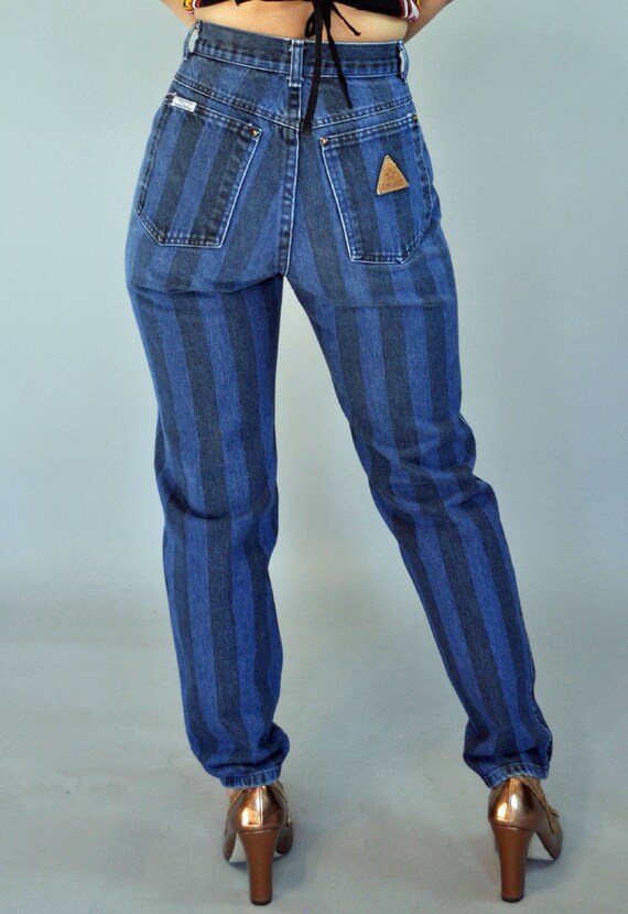 Vintage 80s Jeans High Waisted Mom Jeans / Striped Denim ZENA