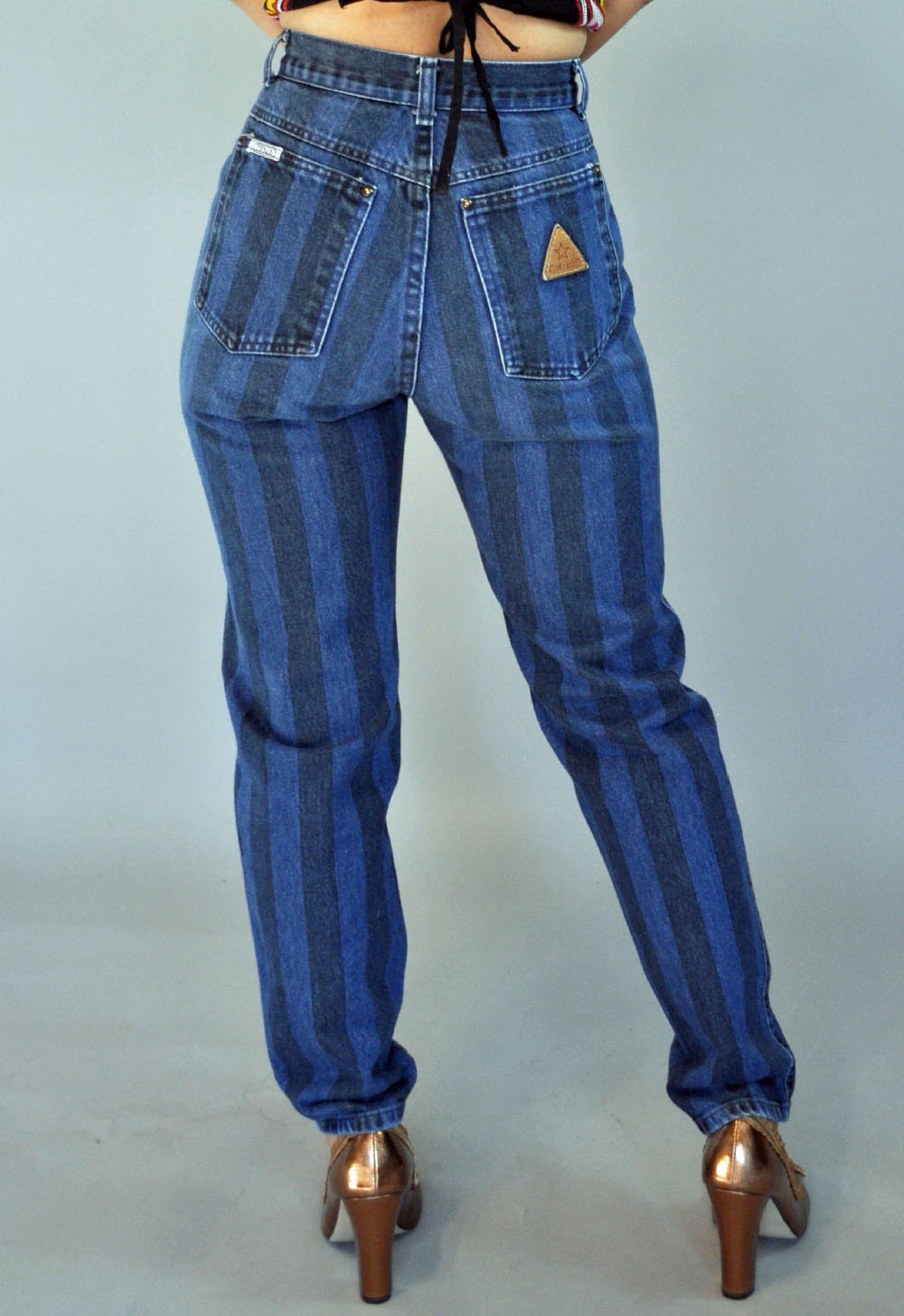 Vintage 80s Jeans High Waisted Mom Jeans Strip