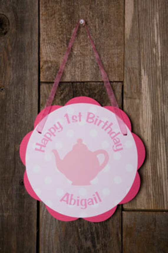 Items similar to Pink Tea Party Decorations Teapot Door Hanger Tea