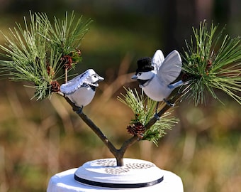 Handmade Black Capped Chickadee Love Birds Cake Topper