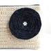 Tan Woven Clutch Handbag / Navy Fabric Flower