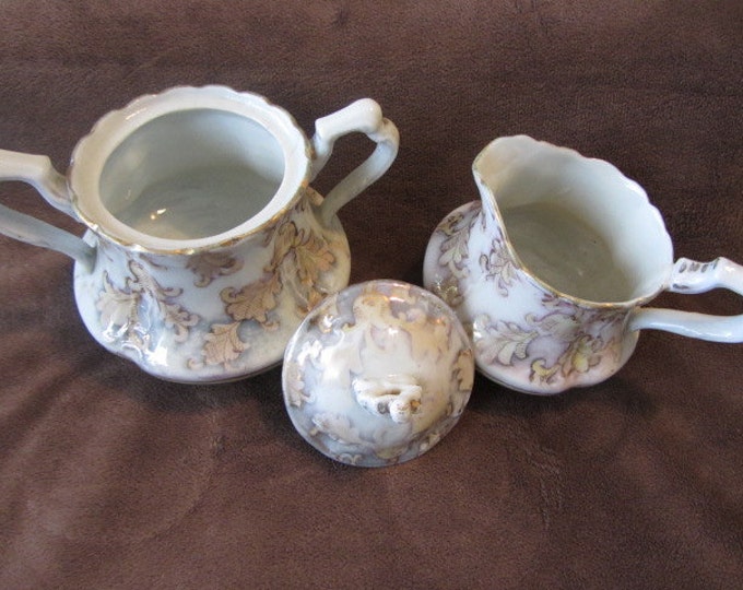 China Gold Accent Sugar and Creamer Set, Gold Leaf Sugar Creamer Serving Set, China Serving Set, White and Gold Serving Set, Tea Serving Set