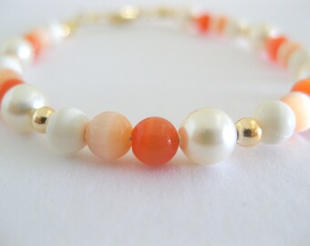 Sweet and dainty tangerine mix gemstone bracelet for everyday