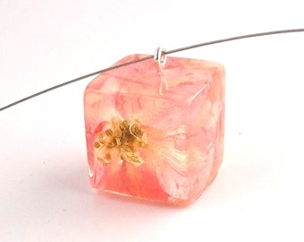 Pink Larkspur Resin Pendant. Pressed Flower Pendant Necklace. Real Pressed Flowers - Valentine and Gardener's Gift