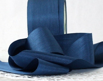 Navy Blue Silk Ribbon, 1.25" wide by the yard, Navy Blue Silk, Navy Blue Silk Trim, Nautical, Wedding, Bouquets, Bridal Sash, Sewing