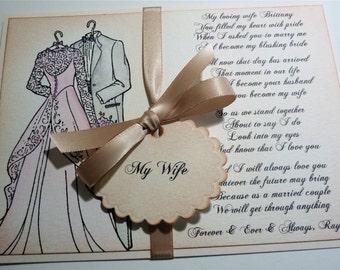 For My Wife Wedding Card, Hand Painted Vintage Style Love Card, For My Bride on Wedding Day