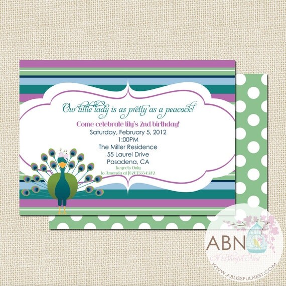 Peacock Invitation - Baby Shower Birthday Party Bridal Shower - PRINTABLE - By A Blissful Nest Il_570xn