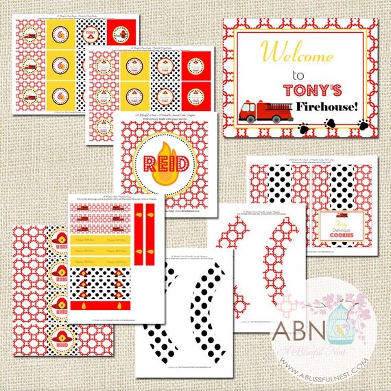 Firefighter Truck Fireman Birthday Party Decorations - PRINTABLE - By A Blissful Nest Il_570xn