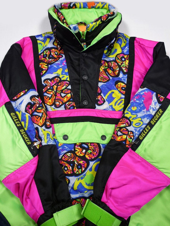 Vintage 90's Gilles Becker snowboard ski neon jacket fresh