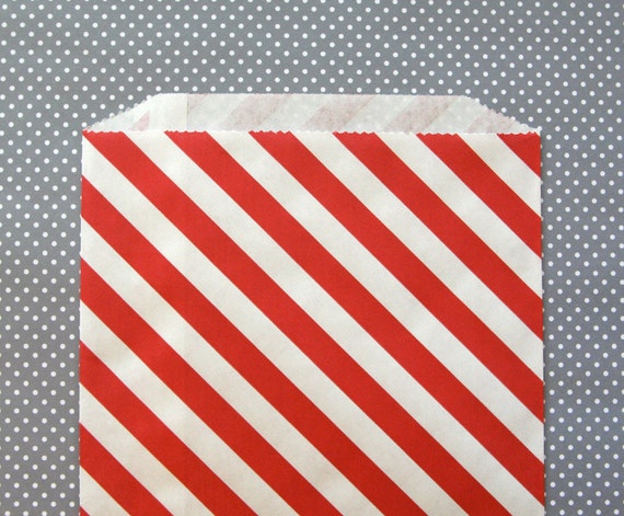 Red Striped Goody Bags / Favor Bags / Treat Bags (20) - 6.25 x 9.25 inches Il_570xn