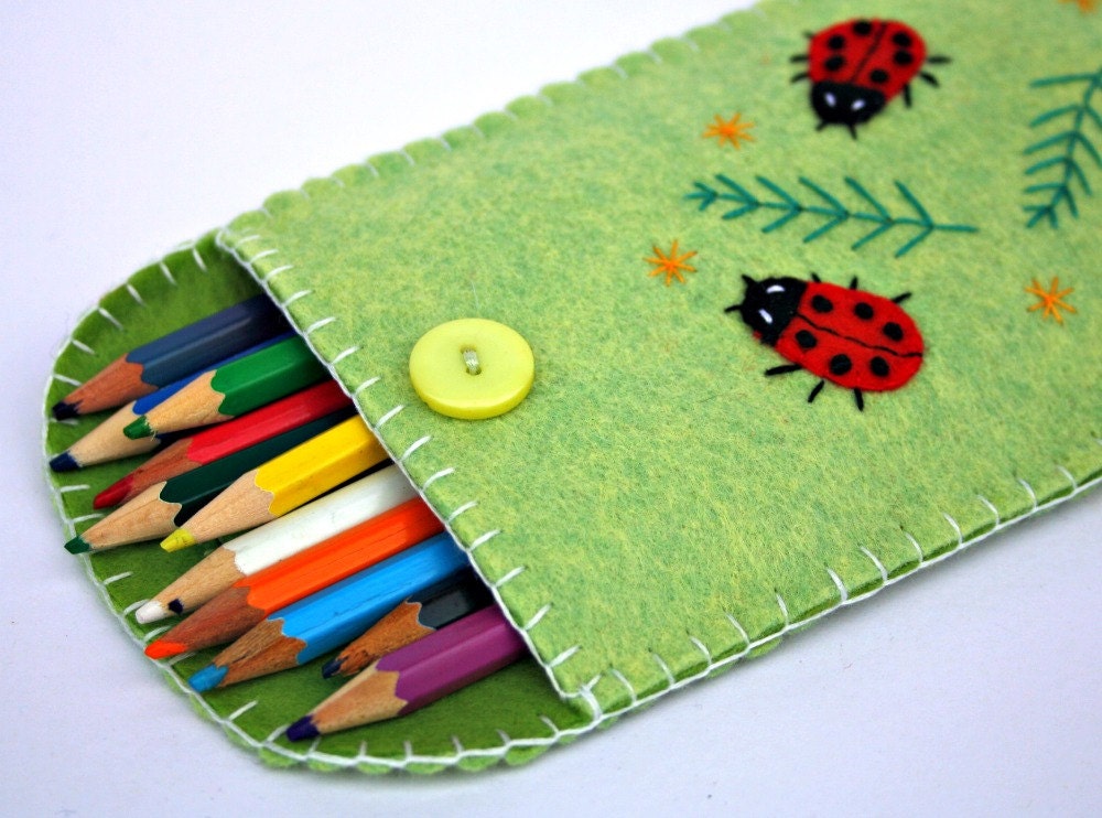 Ladybird pencil case light green felt