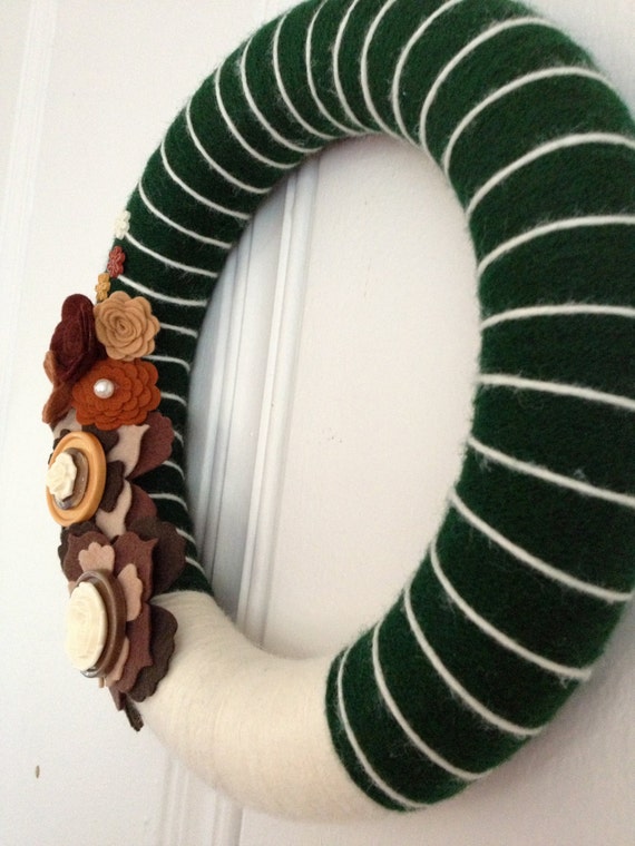 Shades of Brown on Forest Green Wreath Handmade by HandmadeByBarb