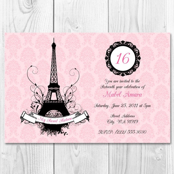 Paris Themed Sweet 16 Invitations 10