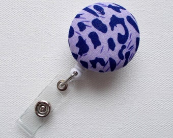 Retractable ID Badge Holder - ID Badge Reel - Name Badge Holder - Nurses Badge Holder - Nursing Badge Clip - Purple Leopard