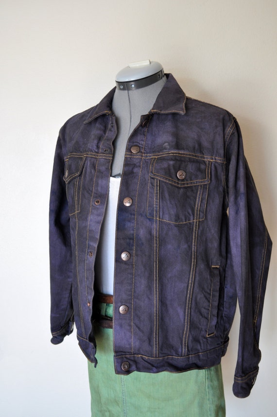 Mens Teen Medium Denim JACKET Charcoal Black Dyed Upcycled