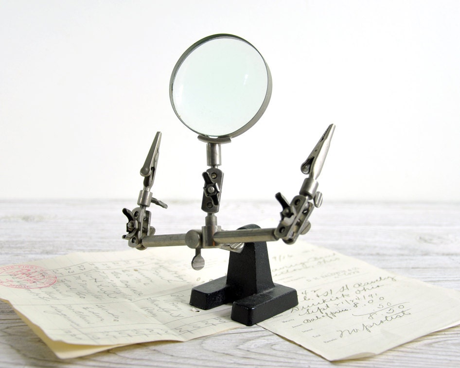 Vintage Jewelers Magnifying Glass with Clamps / Repurposed