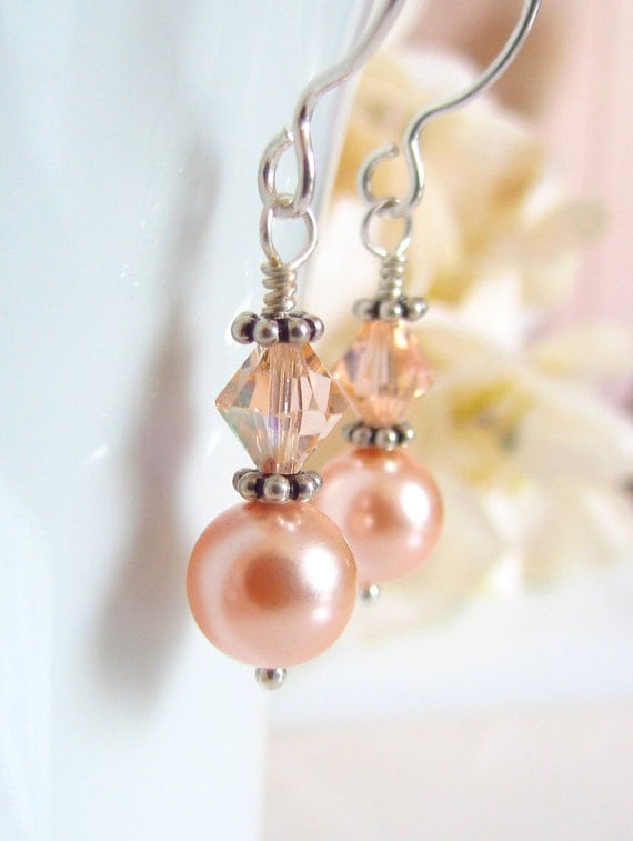 Peach Pearl Earrings Peach Bridesmaids by TheJewelryChateau
