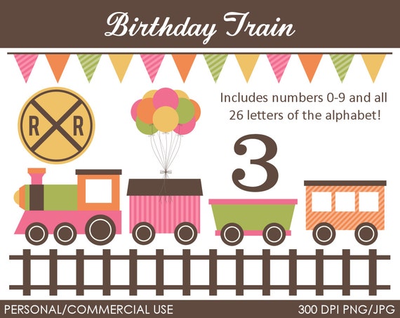 Birthday Train Clipart - Digital Clip Art Graphics for Personal or Commercial Use Il_570xn