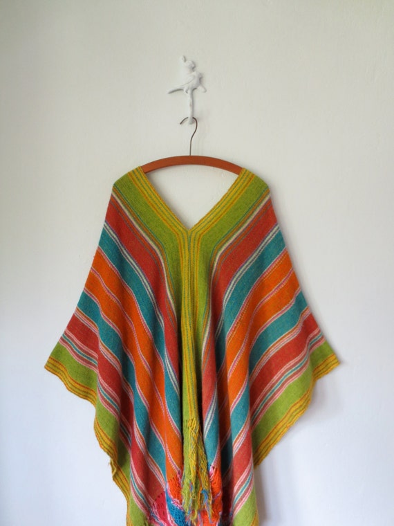 Vintage Woven Poncho ... Bright Colorful Striped by SparvVintage