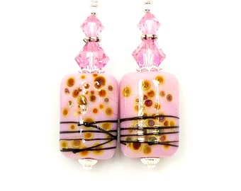 Pink Earrings, Lampwork Earrings, Glass Earrings, Glass Bead Earrings, Beadwork Earrings, Bead Earrings, Lampwork Jewelry, Abstract Earrings