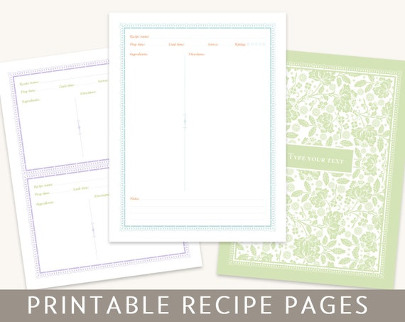 Items similar to Recipe Binder Set, Printable Pages ...