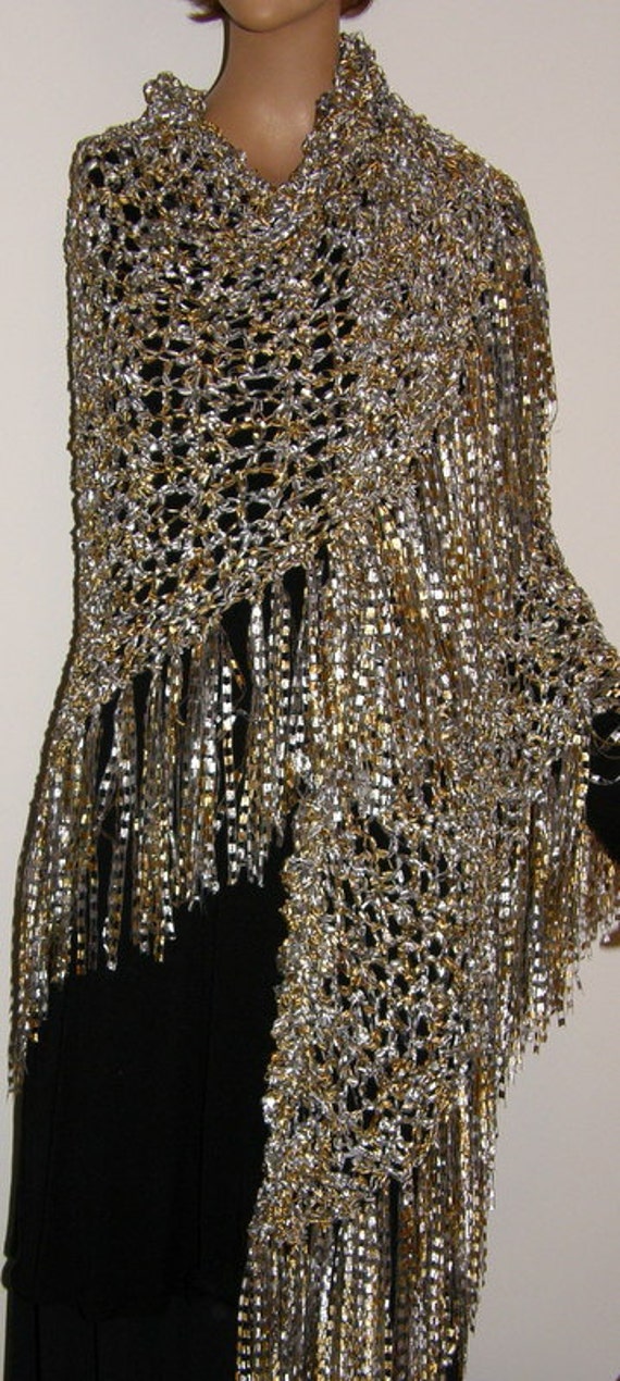 Golden Champagne Fancy Ribbon Shawl Wedding Shawl triangle