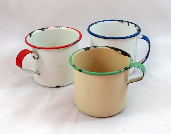 Set of 3 Porcelain Enamel Coffee Cups Perfect by coffeetropolis