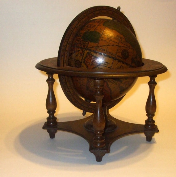 Vintage Petite Wooden Old World Globe Made in Italy