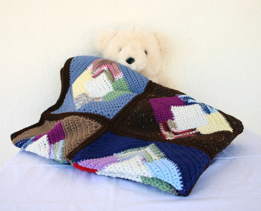 Scrap yarn afghan colorful granny square throw blanket