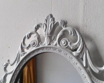White Princess Mirror, Ornate Vintage Oval Framed Mirror, 10 by 7 Inch Frame, Shabby Chic Vintage Home Decor