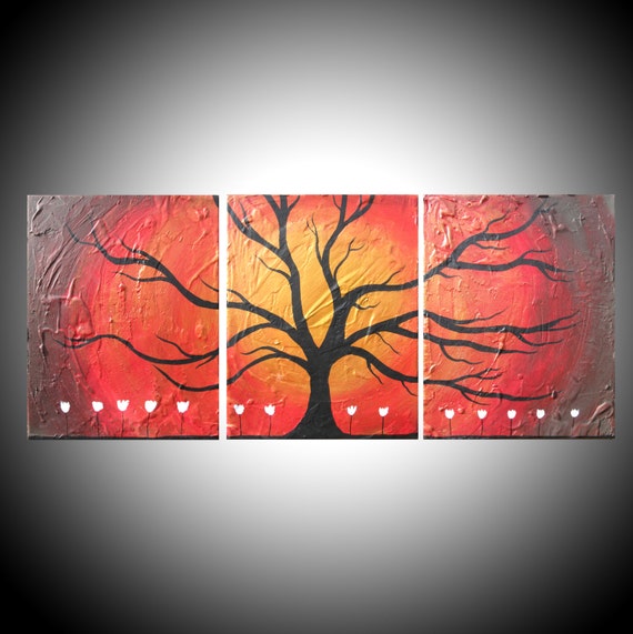 gold tree Wall art triptych Wildwood texture by wrightsonarts