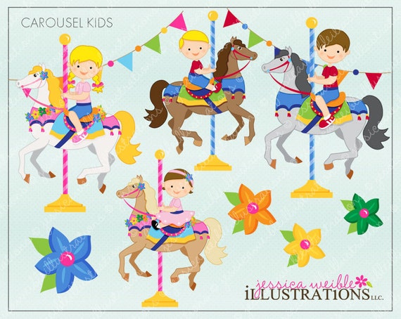 Carousel Kids Cute Digital Clipart for Invitations, Card Design ...