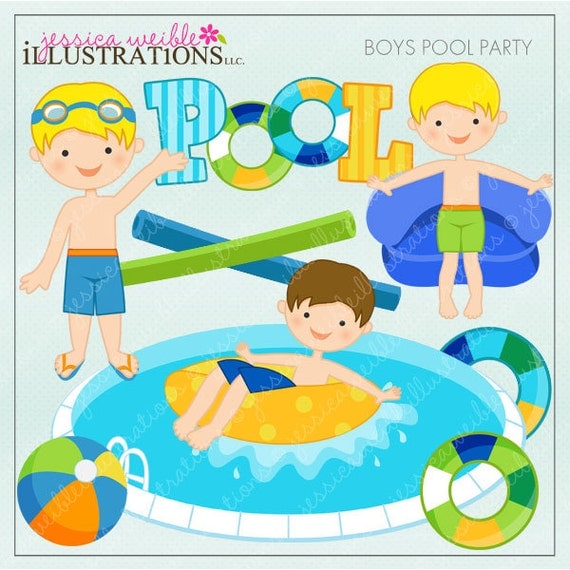 Boys Pool Party Cute Digital Clip Art by JWIllustrations on Etsy