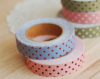 Polka Dot Adhesive Fabric Tape - Blue / Red Dot (0.6in)