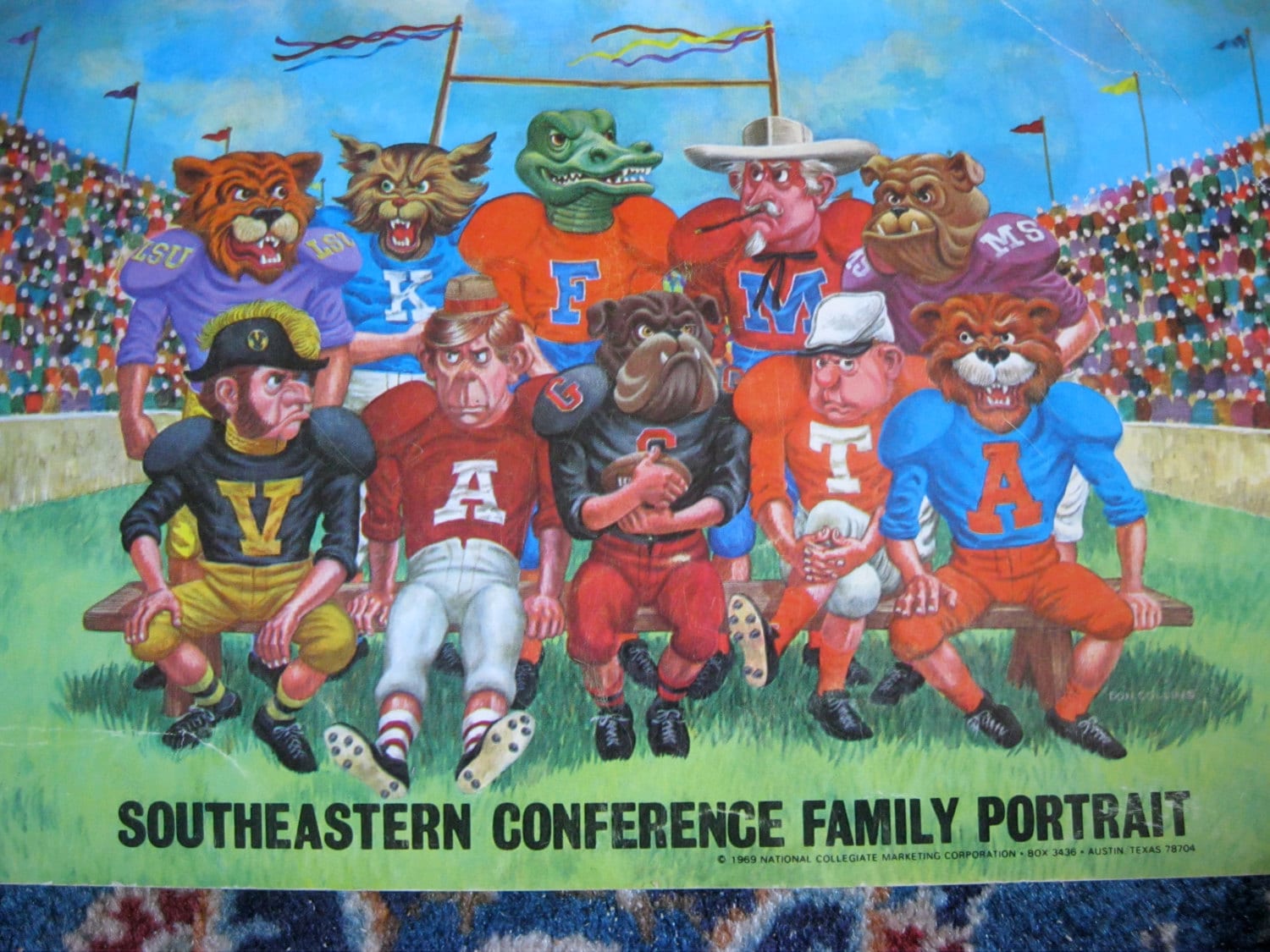 Vintage SEC Southeastern Conference Mascots Postcard 1969