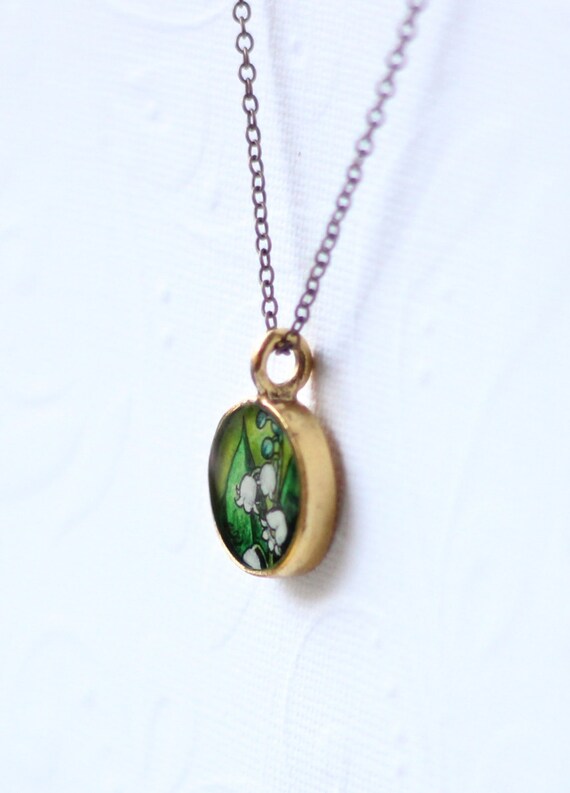 Lily of the Valley Easter necklace hand painted necklace