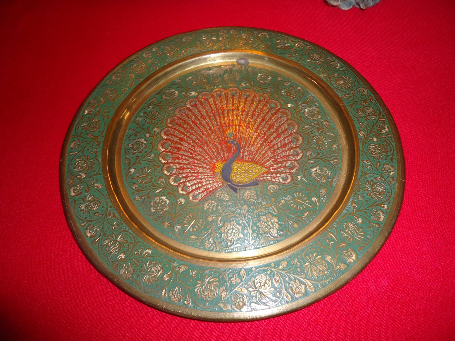 Vintage Brass Peacock Plate by RabbitsRun on Etsy