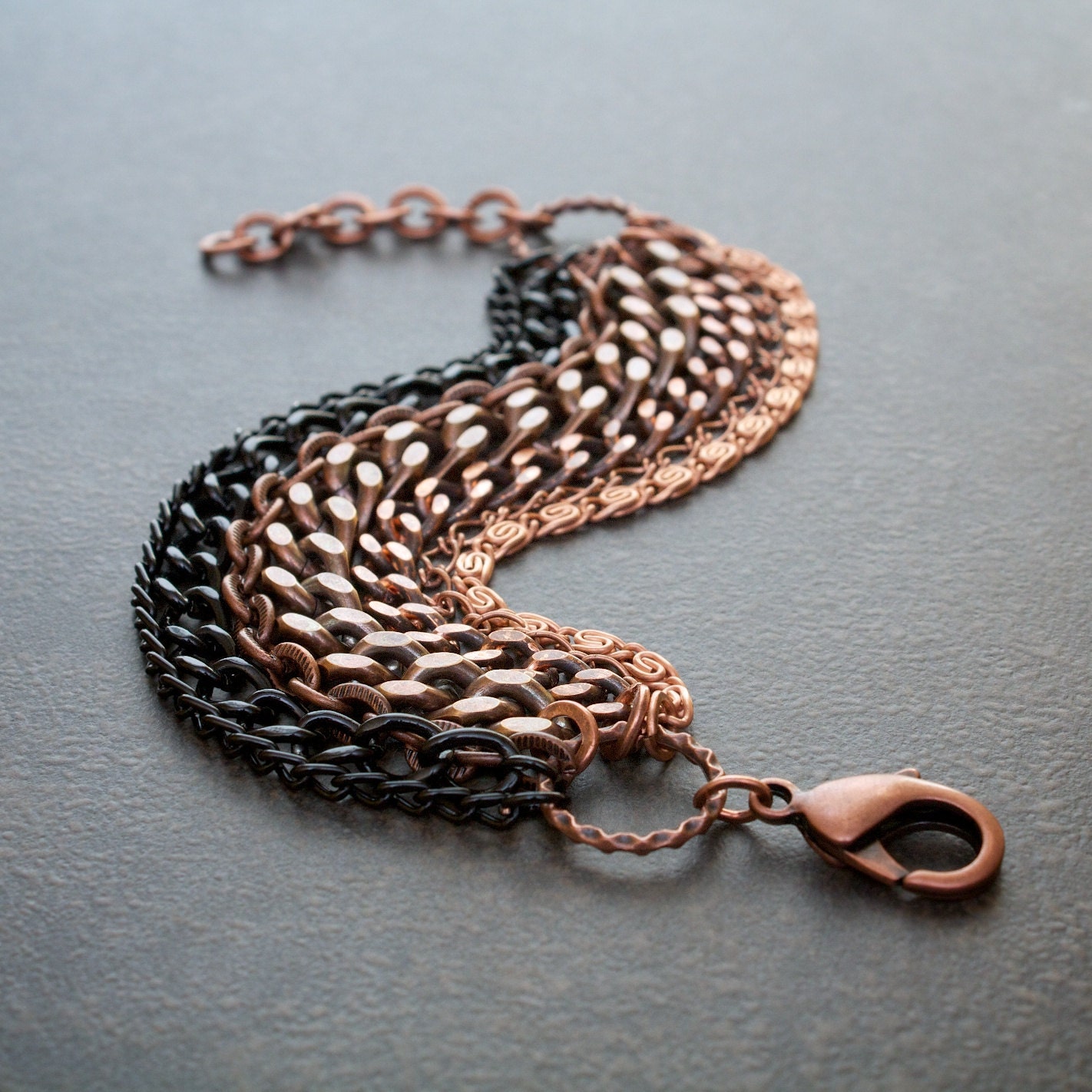 Ombre Multistrand Bracelet with Chunky Copper and by BevaStyles