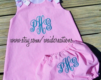 Infant monogrammed dress and bloomers navy dress baby