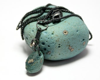 Blue Slag Glass Jewelry Design- Bluestone Sterling Silver 18" Necklace- Lake Michigan Lelandite- Handmade by Allybeans