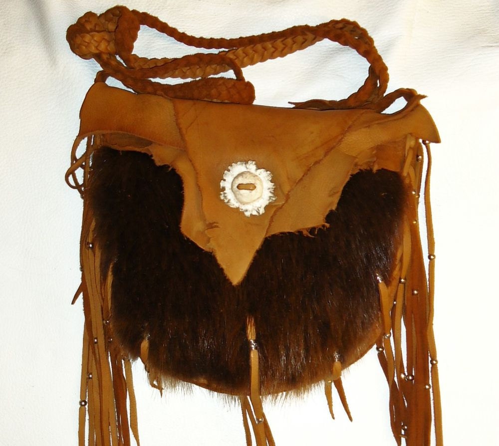 Leather and beaver fur possibles bag mountain man rendezvous