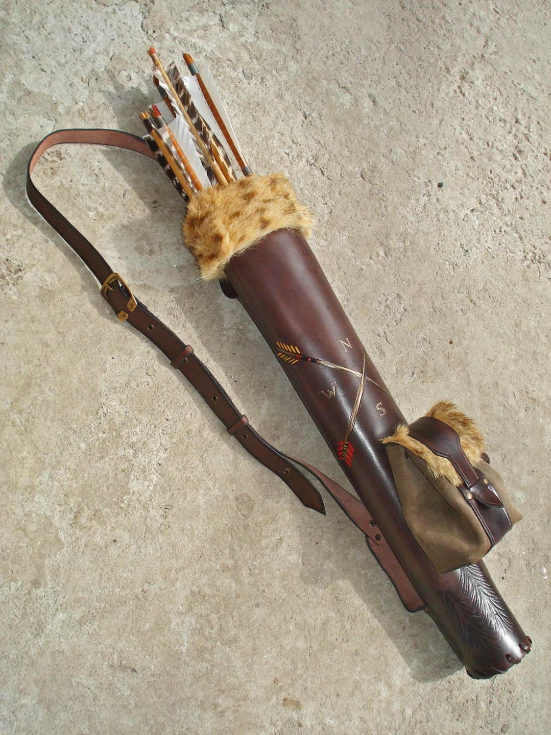 Tooled Archery Quiver with a Detachable Pouch