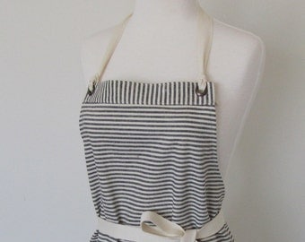 Full Apron Hemp Cotton Indigo Stripes
