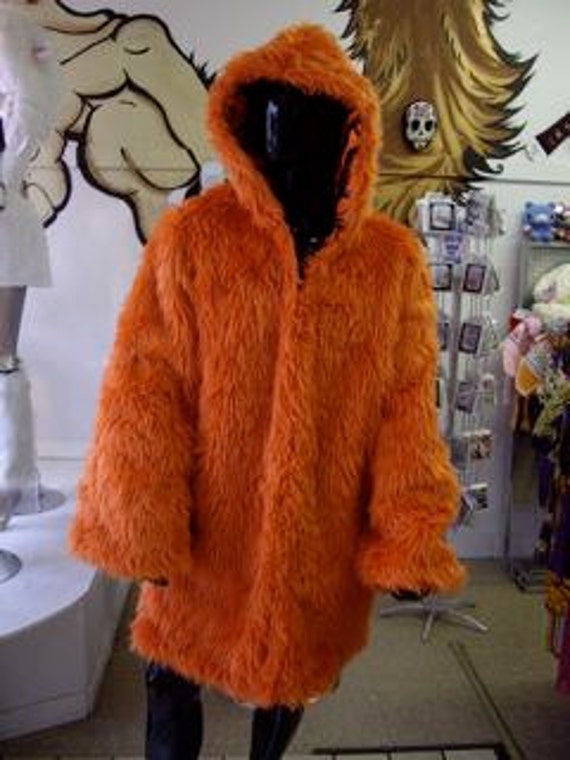 ORANGE Reversible Faux Fur Coat that transforms by lightupcoats