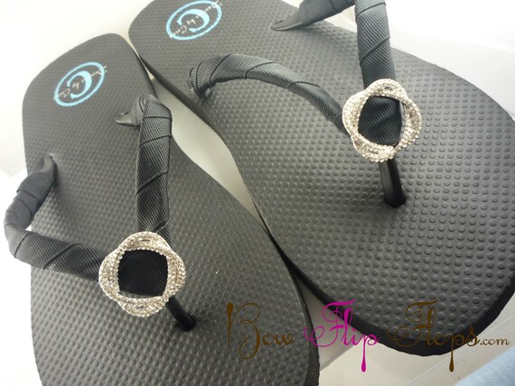Bridesmaid Flip Flops Rhinestone Infinity Circle Wedding Bride Ribbon ...